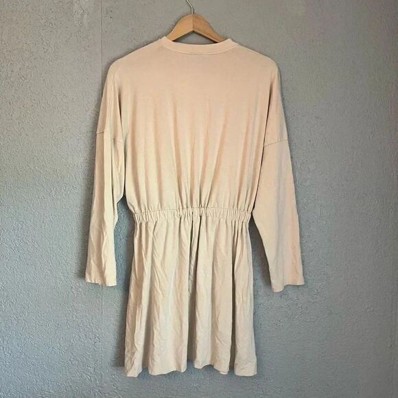 Topshop Womens LongSleeve Mini Tie Dress Size 6 Cream Stretch Oversized - Picture 3 of 3